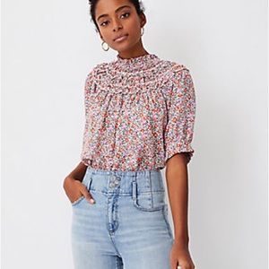 Ann Taylor Floral Ruffle Yoke Top